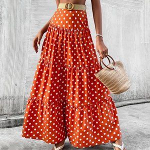 Multicolor Boho Polka Dot Print Ruffle Hem Skirt summer style
